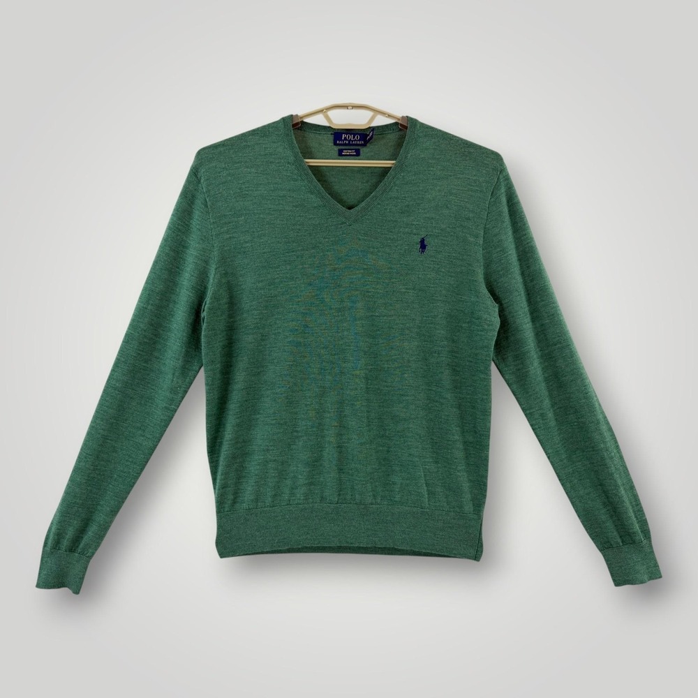 Polo Ralph Lauren Merino Wool V Neck Sweater Mens M Custom Fit Green